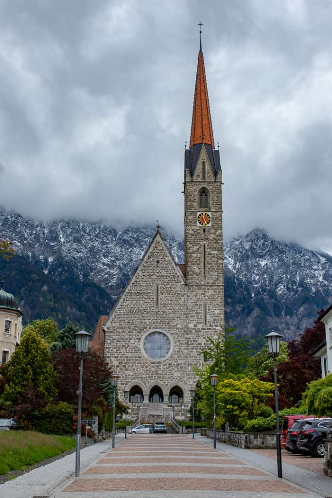 Church in Liechtenstein with Mountain Scenery