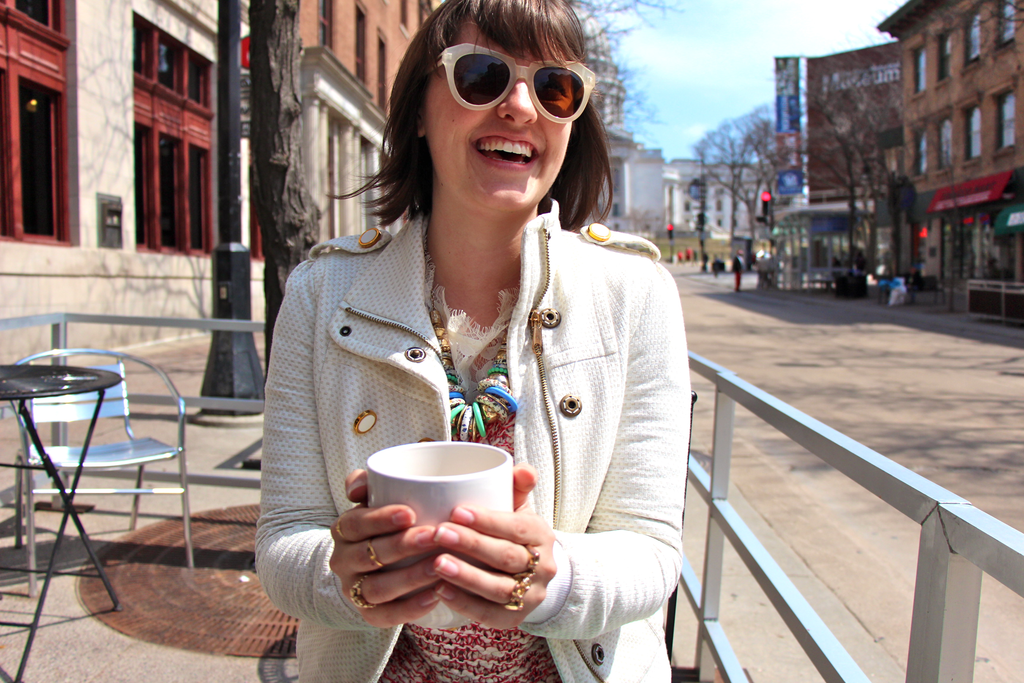 Megan Drinking Coffee State Street Madison Wisconsin