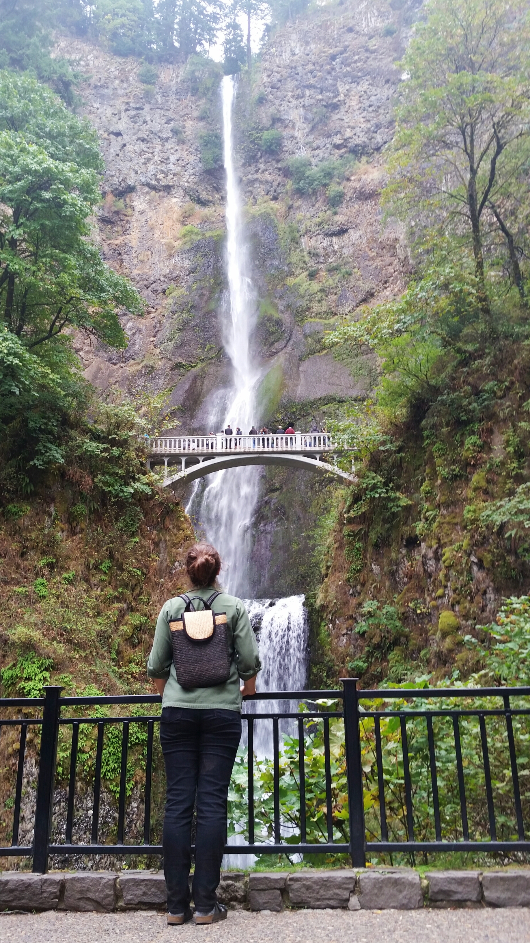 Young Woman at Multnomah Falls Portland Oregon